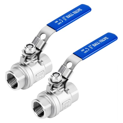 2 Pack 1/2'' Ball Valves NPT Female Stainless Steel 304 Full Port 1/2 Inch Ball Valve with Locking Handle, Heavy Duty Shut Off Valve for Home and Industrial(1/2 Inch)