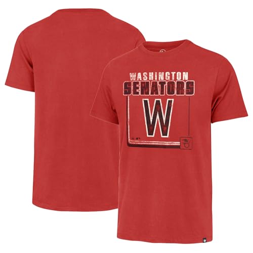 47 Brand MLB Men's Borderline Franklin Cooperstown Team Color Wordmark Primary Logo Short Sleeve Baseball T-Shirt - Washington Senators - Red - X-Large