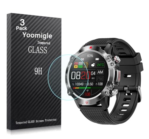 Yoomigle Paquete de 3 protectores de pantalla de vidrio templado compatibles con reloj inteligente Niizero KR10 de 1.42 pulgadas para DaFit KR10 de 1.42 pulgadas, protectores de pantalla de vidrio 9H