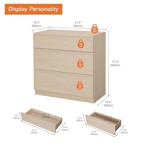 Image of WAMPAT Wided Nightstand with 3 Drawers, Modern Tall End Table with Large Storage for Bedroom, Bedroom Wooden Side Table and Closet Organizer, Beige, 2 Pcs