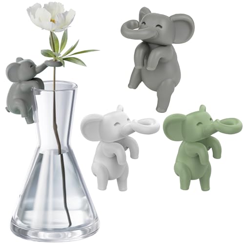 Howhen Plant Propagation Buddy Friends 3 Pcs Climbing Elephant Figurines Plant Support for Hydroponics Elephants Statue Hugger Decor Flower Terrarium Ornaments Hanging Off Edge White Green Grey
