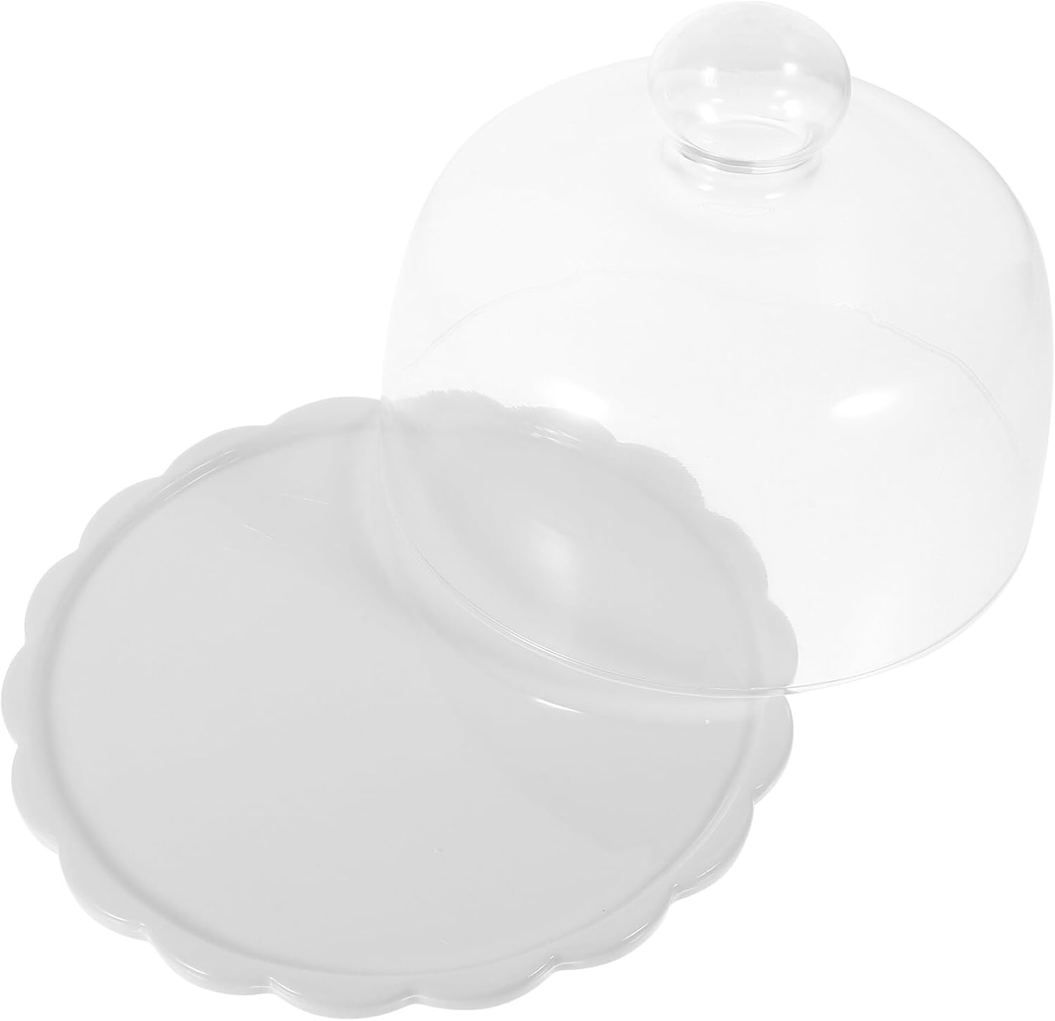 Ciieeo Glass Cake Cover Dome with Display Plate, Protective Food Holder for Cakes and Pastries, White Glass Serving Dish Cover for Dessert and Bread Display