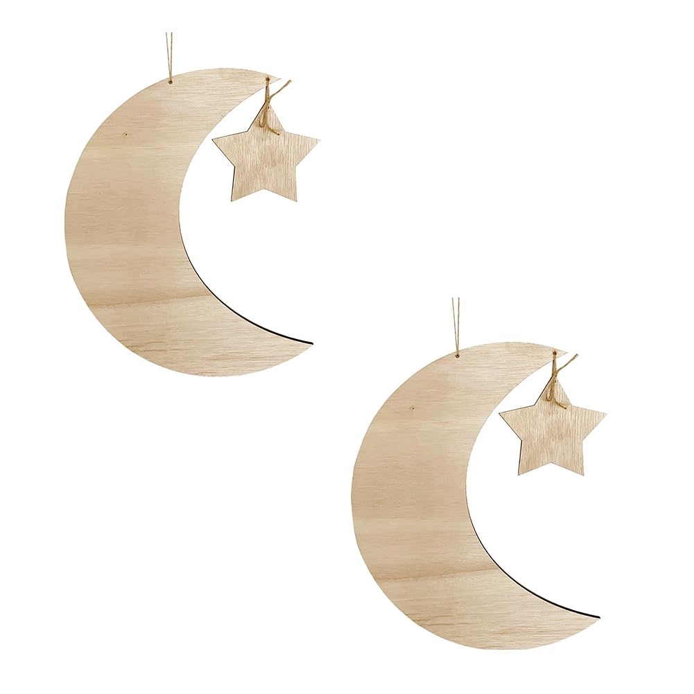 CTRLZS 2 Sets Ramadan Wood Tray Moon Wooden Star Tableware Eid Mubarak Party Serving Tableware for Breakfast,B