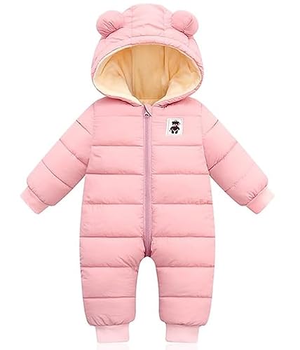 JiAmy Tutina invernale con cappuccio per bambini da 0 a 3 anni, Rosa, 18-24