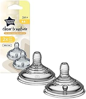 Tommee Tippee Closer to Nature Baby Bottle Teats, Breast-Like, Anti-Colic Valve, Soft Silicone, Medium Flow, 3m Plus, Pack of 2