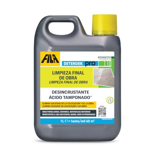FILA Solutions DETERDEK PRO Limpieza Final de Obra - 1L | Detergente que elimina residuos cementosos, manchas de óxido y cal de gres porcelánico, cerámica, barro, granito o pizarra