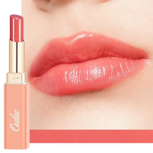 Oulac 2 in 1 Pintalabios y Bálsamo Labial Coral- Pintalabios Brillante Hidratante, Enriquecido Con Aceite de Rosa,Acabado Brillante para Labios Secos, Agrietados y Dañados,Vegan, (04)