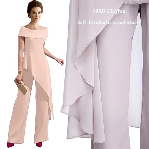 2 Piece Mother of The Bride Pant Suits for Wedding Off The Shoulder Chiffon Wedding Guest Outfit3