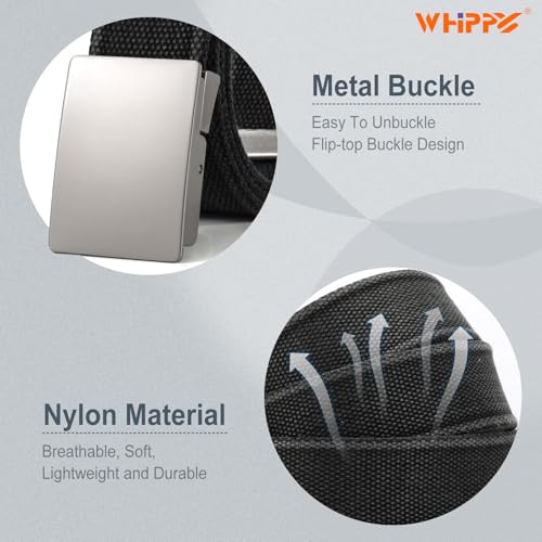 WHIPPY Nylon Web Belt for Men Black Military Flip-Top Buckle Fully Adjustable Cut to Fit Golf Belt3
