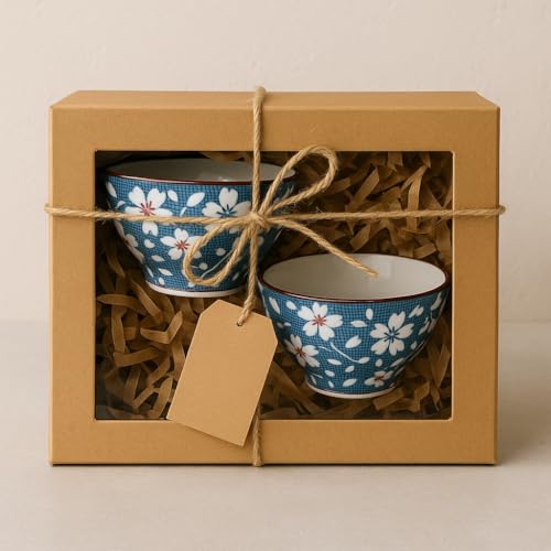 Image of YELONA Japanese Style Ceramic Bowls - 4.8 Inch (300ml), Set of 4 - Floral Design Rice /Noodle Bowls - Microwave & Dishwasher Safe, Ideal for Gifting Choice