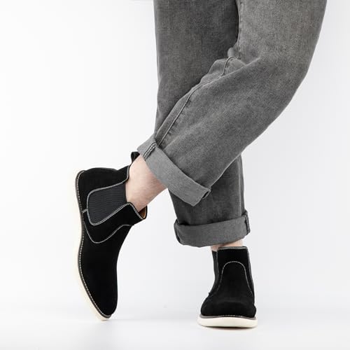 Image of JITAI Suede Chelsea Ankle Boots for Men - Casual Elastic Mens Work Dress Boots - Stylish Chelsea Boots - Classic Mens Dress Boots