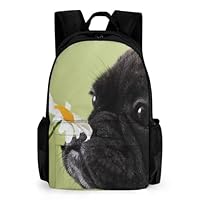 Qjjinxior Daypack, Dog Pattern Pug Flower Backpack, Rucksack with Pockets for Hiking Camping Travel