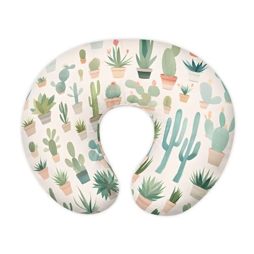 Image of Cactus Pattern Pillow Cover for Infant Snug Stain Resistant Neutral Breastfeeding Pillow Cover Easy to Clean Soft Custom Gifts for Toddler Infant