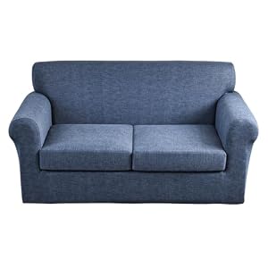 KRFOONN 3 Piece Stretch Sofa Couch Covers for 2 Cushion Couches Printed Loveseat Slipcover with 2 Separate Seat Cushion Covers Washable Sofa Slip Covers Furniture Protector (Loveseat, A1), Medium