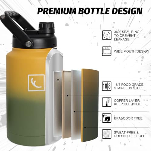 Image of NATURE PIONEOR 1 Gallon (128oz) Insulated Water Bottle Jug with Carrier Bag