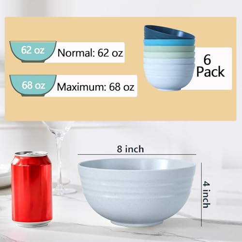 Image of 【6 Pcs】Unbreakable Mixing Bowls Unbreakable Salad Bowls, 68 Ounces Microwave and Dishwasher Safe BPA-Free Serving Bowls for Cereal, Salad, Soup, Ramen,Noodle,Oatmeal,Snack Apply to Kitchen, Freezer
