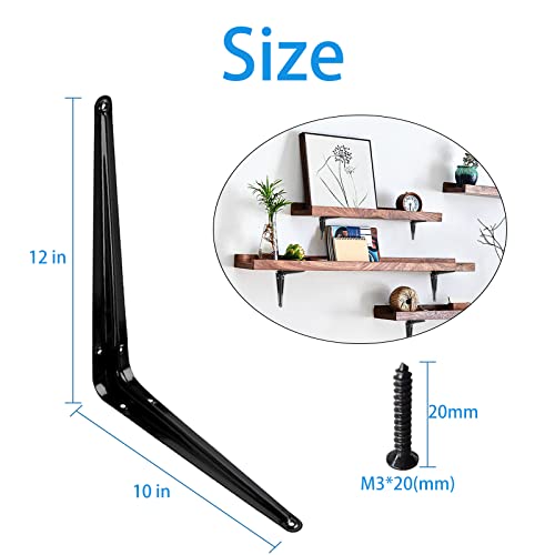 20 Pack Shelf Brackets 10 X 12 Inch, Heavy Duty Black Metal Floating Shelves Bracket, L Bracket Corner Brace Support，Decorative Iron J Brackets Wall Angel Corner Brace For Wood Shelves #TOP1