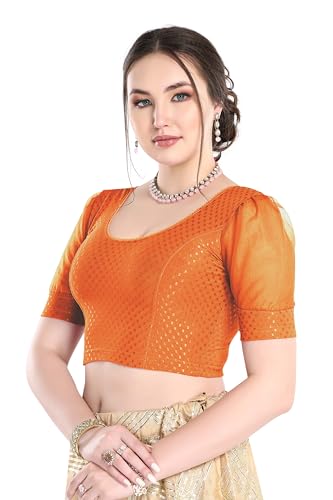 Image of FINESTFIT Stay On Trend Fashion 100% Cotton Readymade Blouses for Women,Round Neckline with Organza Balloon Sleeves.