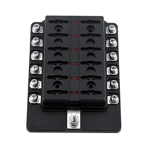 Yorten Blocos de fusíveis de suporte de caixa de fusíveis de 12 vias com LED vermelho Indicador 10 u