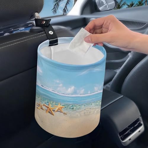 Image of Beach Sea Starfish Portable Car Garbage Bin Collapsible Hanging Portable Dustbin Bin Waste Basket Car Accessories Interior for Car SUV Trucks Universal