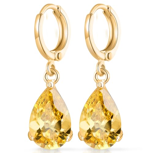 Crystalline Azuria Teardrops Dangle Earrings with Yellow Simulated Citrine Zirconia ...