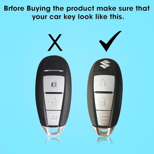 Image of BKN Luxury Metal Soft Car Key Cover Shell with Keychain & Full Protection Compatible with Maruti Suzuki Ignis | S Cross | Baleno | Ciaz | Vitara Brezza | Swift (2 Button Smart Key)