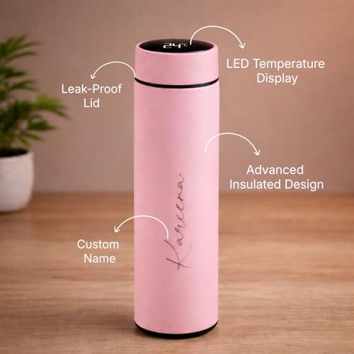 Image of fnp Personalized Smart Temperature Display Water Bottle | Leakproof Reusable Drinking Bottle for Office, Travel, Gifting & Daily Use (Pink)
