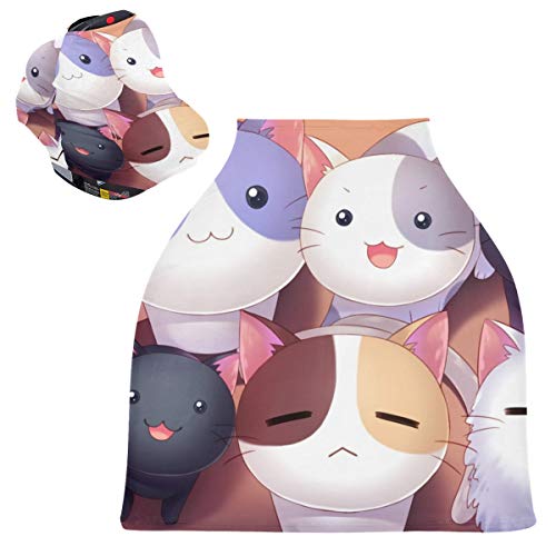 カラフルなかわいい猫キティベビーカーシートカバーキャノピー伸縮性看護カバー幼児用母乳の男の子の女の子のための通気性防風冬のスカーフ