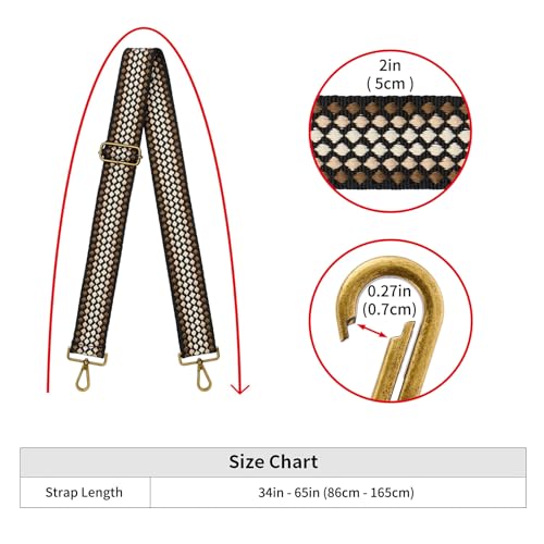 Image of ZOOEASS Bronze Buckles Purse Strap, 2 inch Wide Crossbody Handbag Strap Adjustable Replacement Shoulder Strap Vintage Embroidery