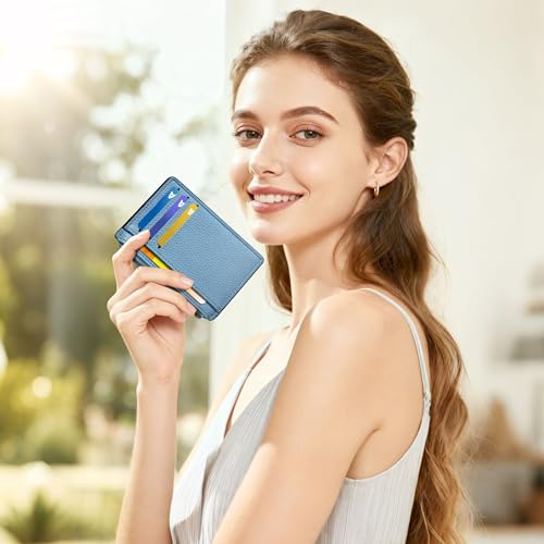 Image of Tipmile Womens Credit Card Holder Wallet, Small Slim RFID Blocking Sleeve | Mini Tiny Cute ID Case, Minimalist Zipper Pocket Wallet, Thin Coin Purse, Mothers Gift, Sky Blue