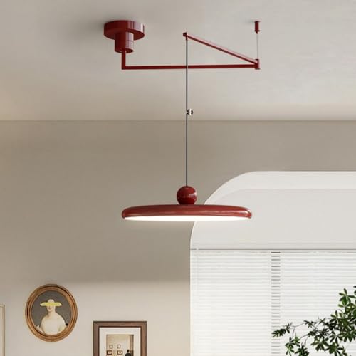 QAZXDRFG Lampada a Sospensione Moderna a LED con Braccio Girevole, dimmerabile, Rotonda, Lunga 15,7 Pollici, 37 W, Stile Crema, Regolabile, Illuminazione per Isola Cucina, Camera da Letto, Soggiorno