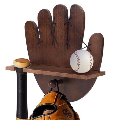 Baseball Bat and Ball Holder Wall Mounted Rack Wood Baseball Bat Holder and Ball Display Shelf Sports Memorabilia and Collectibles Floating Shelf Hanging Organizer Bat Rack Stand Softball for Display