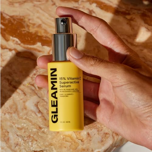 Gleamin-15-Vitamin-C-Facial-Serum-with-3-Tranexamic-Acid-4-Niacinamide-and-Bakuchiol-For-Uneven-Tone-Post-Blemish-Visibly-Brighten-Texture-Fragrance-Free-1-FL-OZ Gleamin 15% Vitamin C Facial Serum - with 3% Tranexamic Acid, 4% Niacinamide and Bakuchiol - For Uneven Tone, Post-Blemish Visibly Brighten & Texture | Fragrance Free - 1 FL OZ - Image 6
