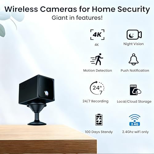 YKJNH 2026 Powerless 4K HD Mini Security Camera, Wireless WiFi Indoor Nanny Cam with Night Vision, Motion Detection, Remote Viewing and 100 Days Battery Life - 1