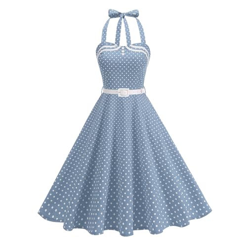 Odizli Rockabilly Kleider Damen 50er 60er Jahre Vintage Retro Petticoat Kleid Sommer Neckholder Polka Dot Swing Knielang Coctailkleid Hochzeit...