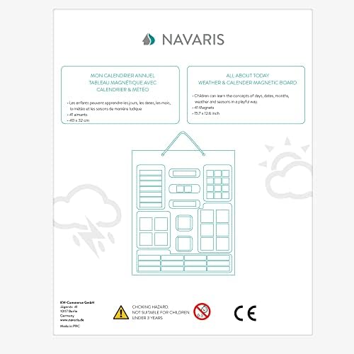 Navaris Kids Magnetic Calendar - Early Years Learning - Weather, Date, Month, Day, Season Educational Chart for Children - Kids Wall Board - Blue