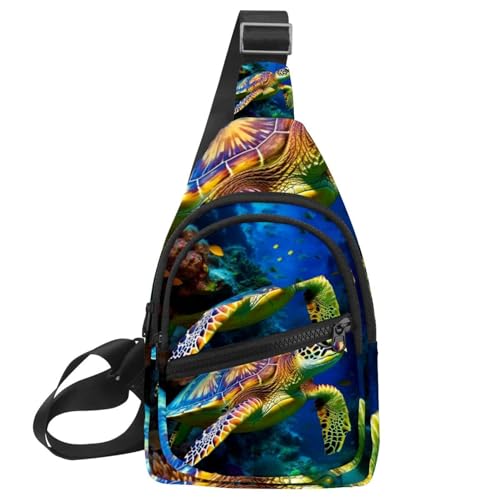 Bolso cruzado unisex de tortuga marina y bolsa de pecho casual ajustable