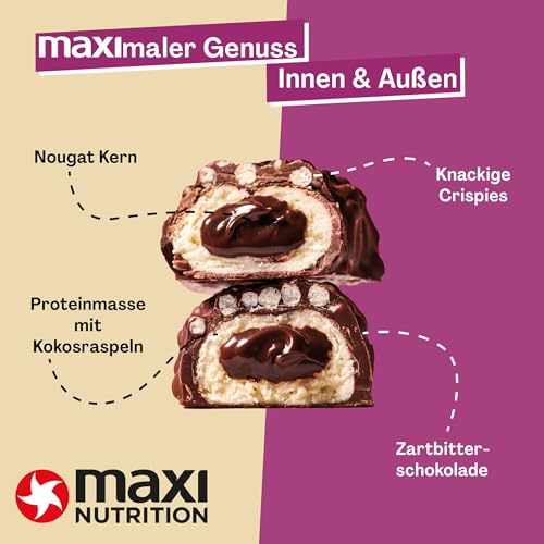 MaxiNutrition Creamy Core Bar Dark Chocolate Coconut, 12x45g Filled-Protein-Riegel, 32% Eiweißgehalt 14g je Riegel, low Sugar (1g), ohne Zuckerzusatz, ohne künstliche Aromen