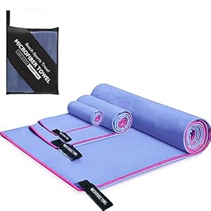Aiziki Microfibre Towel,Set of 3 Beach towel Bath Towel Gym towel Super Absorbent Towel Quick Drying Camping Towels (Purple, 3)