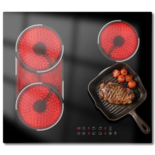 Image of 24 Inch Electric Cooktop Built-in, 4 Burner Electric Stove with 6900W Total High Power, 24 inch Ceramic Cooktop with BBQ Burner, Touch Control, Child Safety Lock, 220V-240V Hard Wire, No Plug
