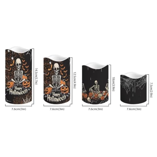 Image of Skeleton LED Flameless Candles with Remote Control | Halloween Flameless Candle Set with Timer, Battery Operated Fake Candles for Kitchen Room Home Decor, 4 Pack