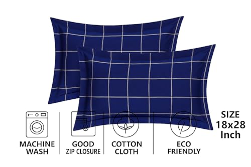 Image of KAWI King Size Microfiber All Over Elastic Fitted Double Bedsheet Cotton Feel (72 inchX78 inch X 8 inch) with 2 Pillow Covers, Color- Blue Line Print