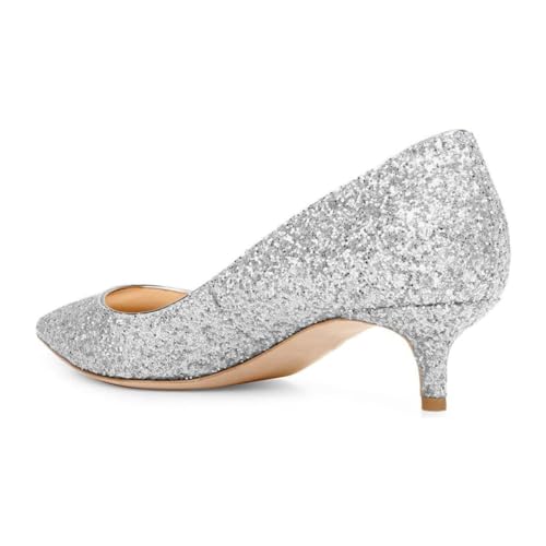 miss left Women Glittering Low Heels Closed Pointy Toe Sequined Pump Kitten Heel Slip On Wedding Bridal Dressy Shoes Size 4-16 US3