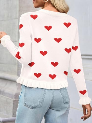 Image of Saodimallsu Womens Ruffle Cardigan Sweaters Button Up Crew Neck Long Sleeve Cropped Sweater Cute Soft Knit Tops