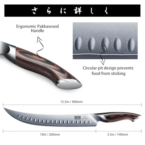 HOSHANHO Carving Slicing Knife, 10 Inch Japanese High Carbon Steel Brisket Knife with Ergonomic Pakkawood Handle, Razor Sharp Curved Butcher Breaking Knives for Meat Cutting - Image 5