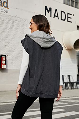 Image of PAODIKUAI Women's Oversized Denim Vest - Sleeveless Distressed Jean Vest with Pockets for Casual Layering