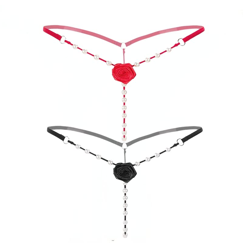 Image of Women's Pearl T Back G String Embroidery Rose Flowers Beaded Thong Panty Underwear Sexy Micro Underpant Christmas