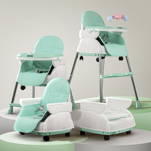 Image of BAYBEE 4 in 1 Convertible High Chair with Adjustable Height and Footrest,Baby Toddler Feeding Booster Seat with Tray,Wheels,Safety Belt and Cushion,for Boys & Girls 6 Months to 3 Yrs (Nora Green)