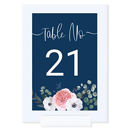 Andaz Press Winter Navy Blue with Eucalyptus Blossoms Wedding Table Numbers 21-40, 4x6-Inches Table Number Cards For Wedding Reception Table Number For Seating Chart For Wedding Reception