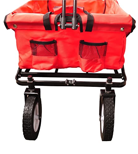 BURI Ultrasport Faltbarer Wagen Bollerwagen Handwagen - Strand Transportwagen mit Seitentasche Picknickwagen Handkarre mit Transporthülle, Rot bis 55kg – Bild 4